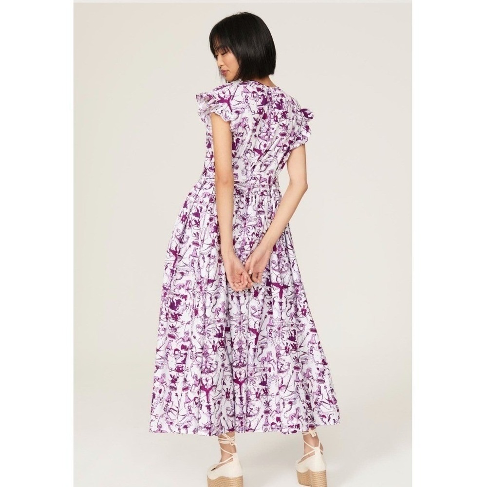 Patou White Purple Toile Flutter Sleeve Maxi Dress Size 36 or US Size 2 - Picture 2 of 14